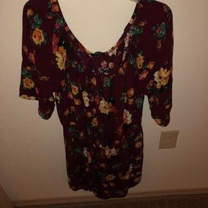 off-the-shoulder floral print romper. Worn Once.